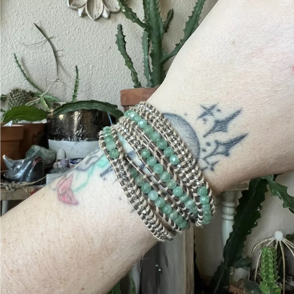 33.5” Lizou Beaded Wrap Bracelet Bronze Cord Jewelry Boho Accessories Gift Earth